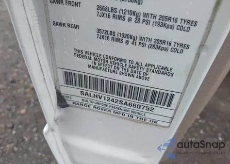 1995 Land Rover Range Rover Classic z USA, uszkodzony, nr VIN SALHV1242SA660752